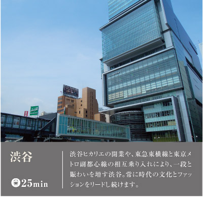 渋谷ヒカリエの開業や、東急東横線と東京メトロ副都心線の相互乗り入れにより、一段と賑わいを増す渋谷。常に時代の文化とファッションをリードし続けます。