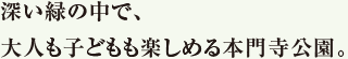 深い緑の中で、大人も子どもも楽しめる本門寺公園。